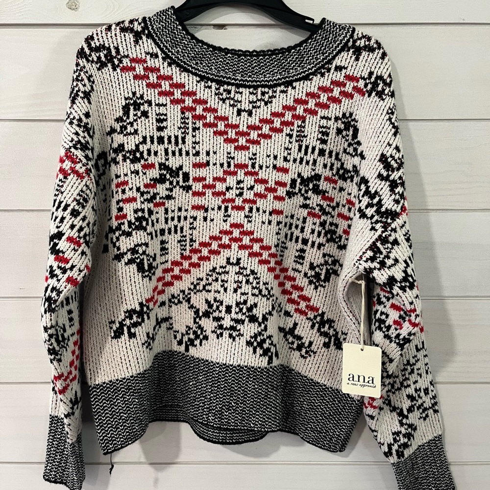 a.n.a | Black and Red Patterned Sweater